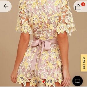 NBD Yellow and Cream Lace Romper
